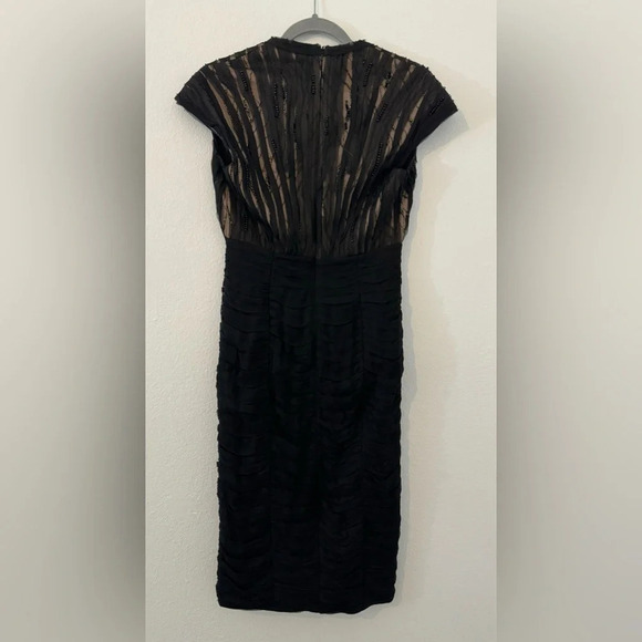 Tadashi Shoji Sheath Dress Size 2 Silk Blend Overlay Beaded Pleated Cocktail - Picture 3 of 13